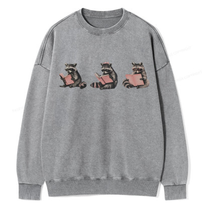 Pagewings Funny Raccoon Bookish Gift Unisex Washed Sweatshirt