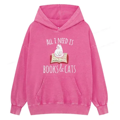Pagewings All I Need Is Book & Cat Unisex Washed Hoodie