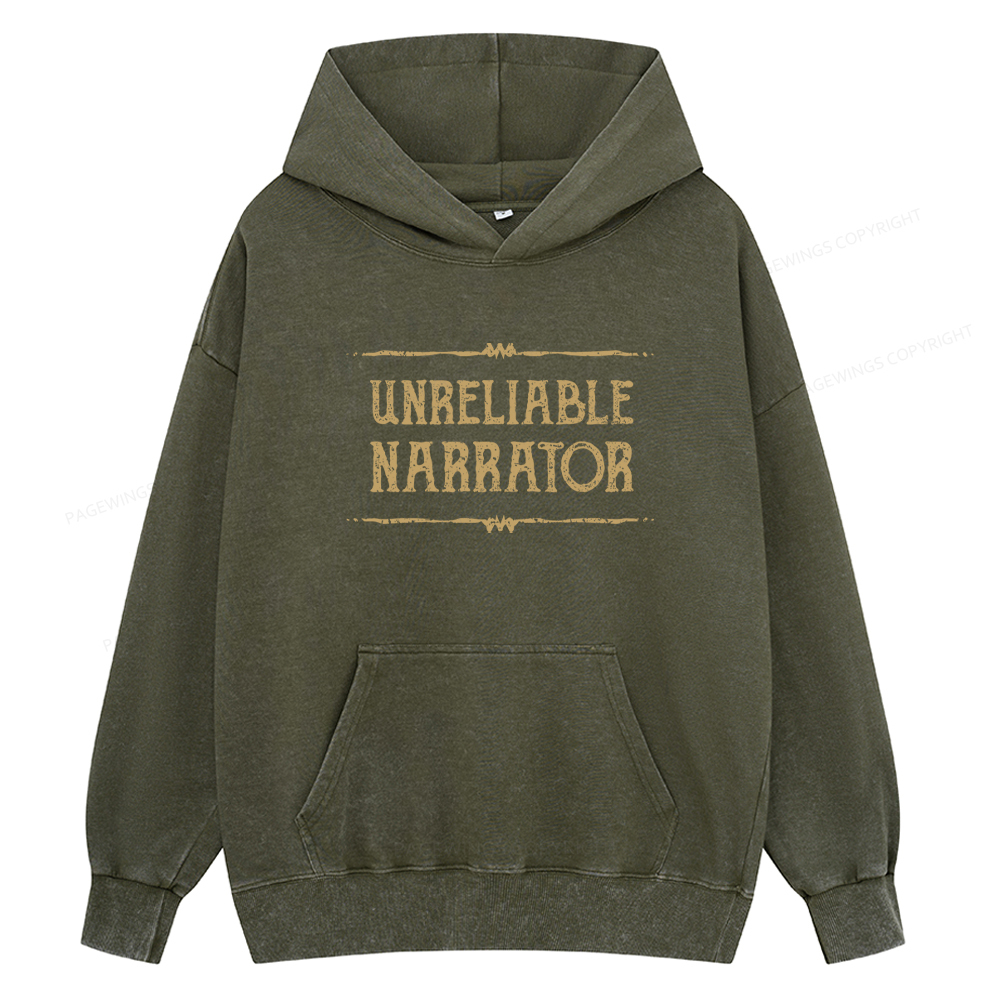 Pagewings Unreliable Narrator Unisex Washed Hoodie