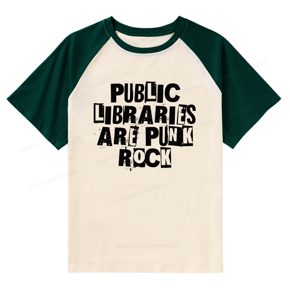 Pagewings Public Libraries Are Punk Rock Raglan T-shirt