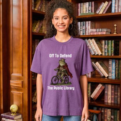 Pagewings Off To Defend The Public Library Unisex Washed T-shirt