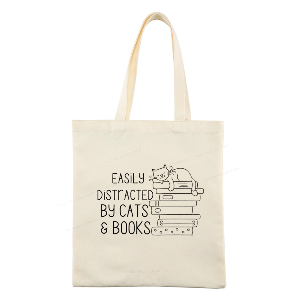 Pagewings Easily Distracted By Cats and Books Tote Bag