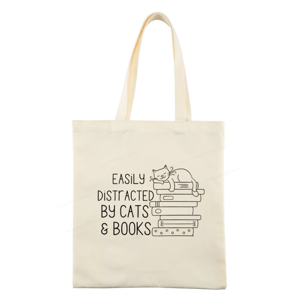 Pagewings Easily Distracted By Cats and Books Tote Bag