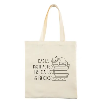Pagewings Easily Distracted By Cats and Books Tote Bag