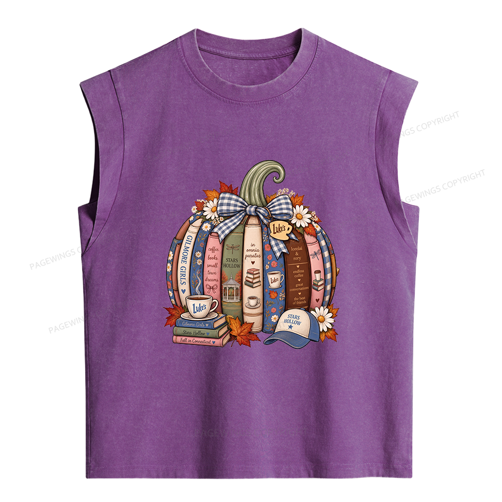 Pagewings Fall Book Pumpkin Women's Washed Tank Top