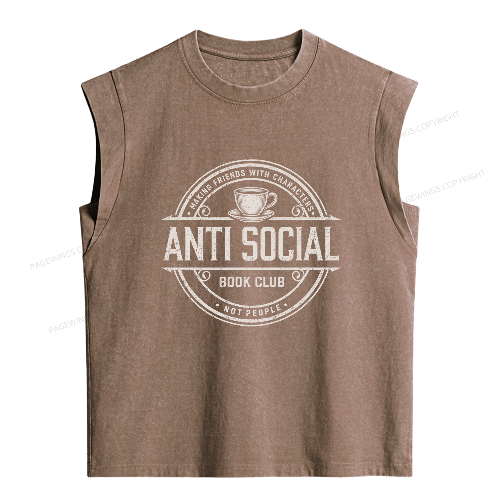 Pagewing Anti Social Book Club Women's Washed Tank Top