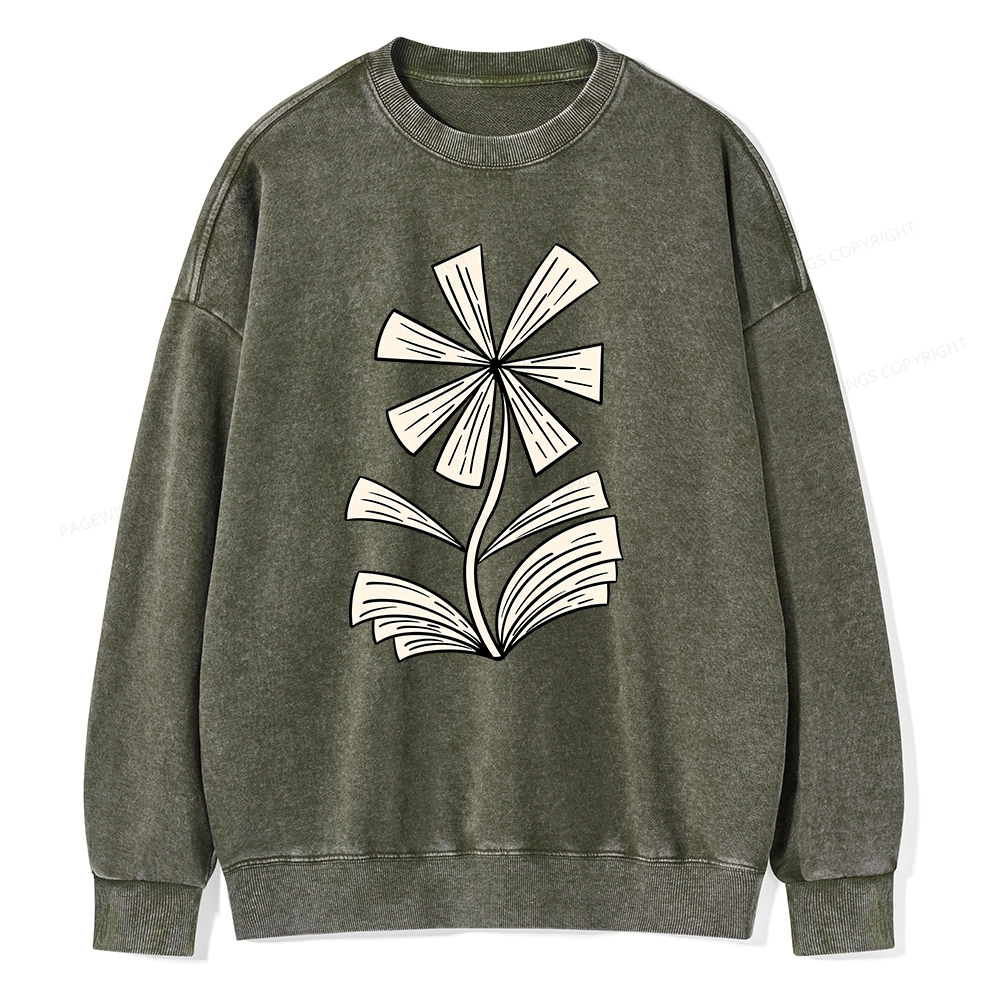 Pagewing Sunflower Made of Books Unisex Washed Sweatshirt