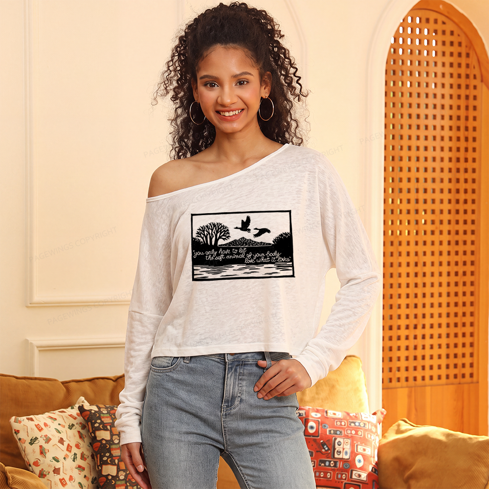 Pagewings Literary Poetry Slouchy Long Sleeve Off Shoulder T-shirt