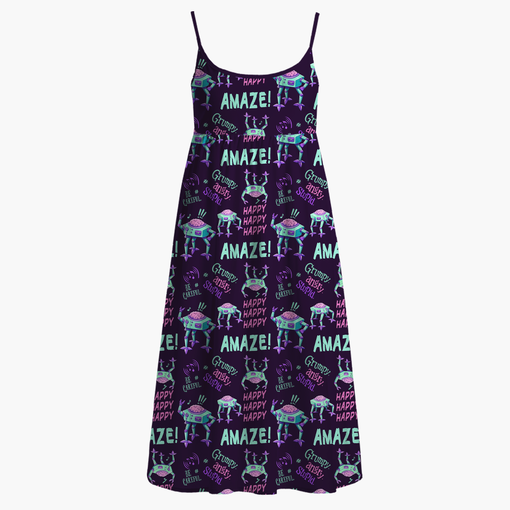 Pagewings Happy Happy Happy Printed Spaghetti Strap Midi Sundress
