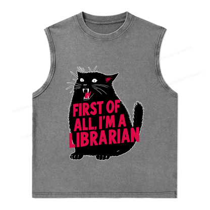 Pagewings First of All I'm a Librarian Unisex Washed Tank Top