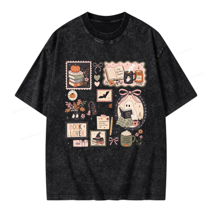 Pagewings Halloween Book Club Unisex Washed T-shirt