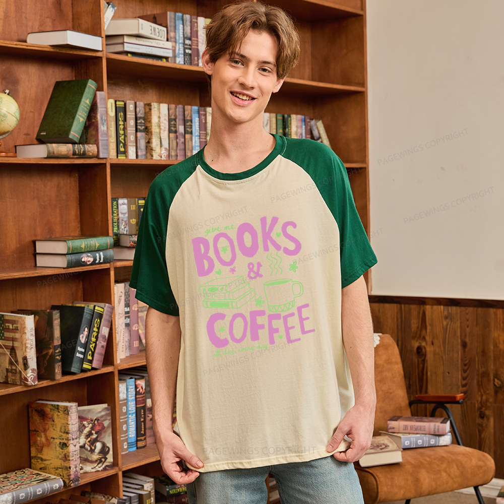 Pagewings Books and Coffee Raglan T-shirt