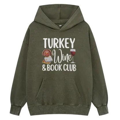 Pagewings Book Club Wine Unisex Washed Hoodie
