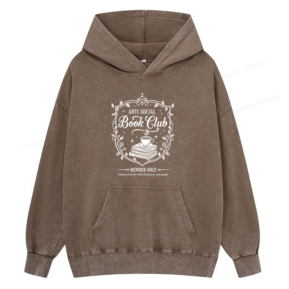 Pagewings Anti Social Book Club Unisex Washed Hoodie