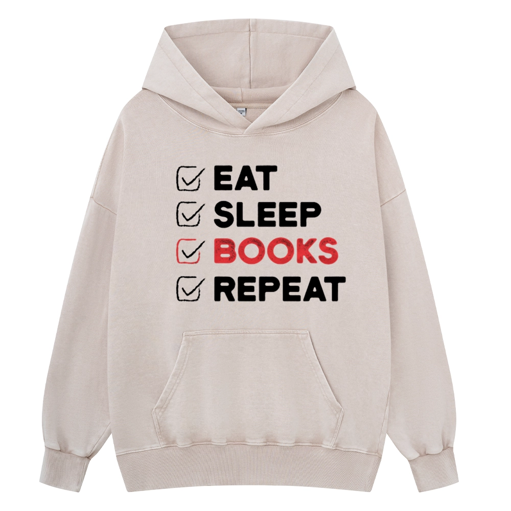 Pagewings Eat Sleep Books Repeat Unisex Washed Hoodie