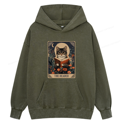 Pagewings The Reader Tarot Card Cat Unisex Washed Hoodie