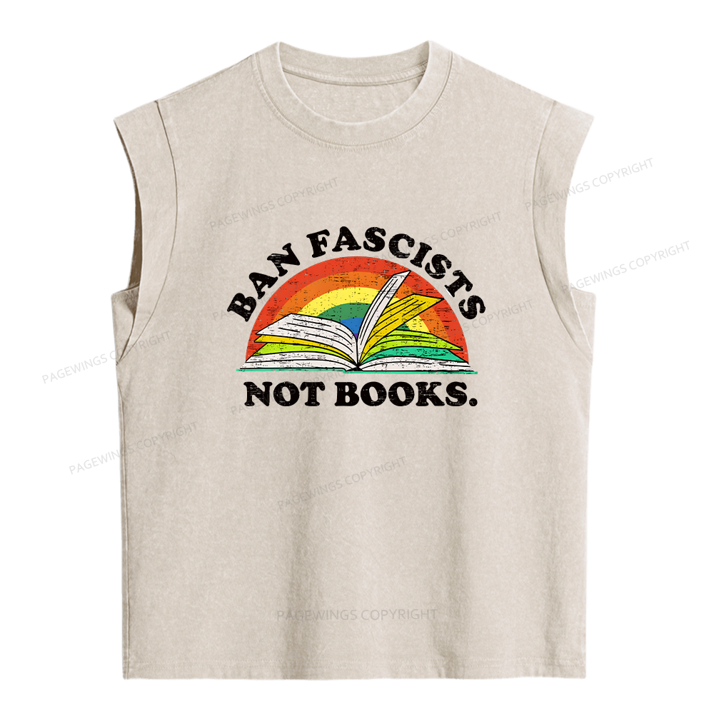 Pagewings Ban Fascists Not Books Women's Washed Tank Top