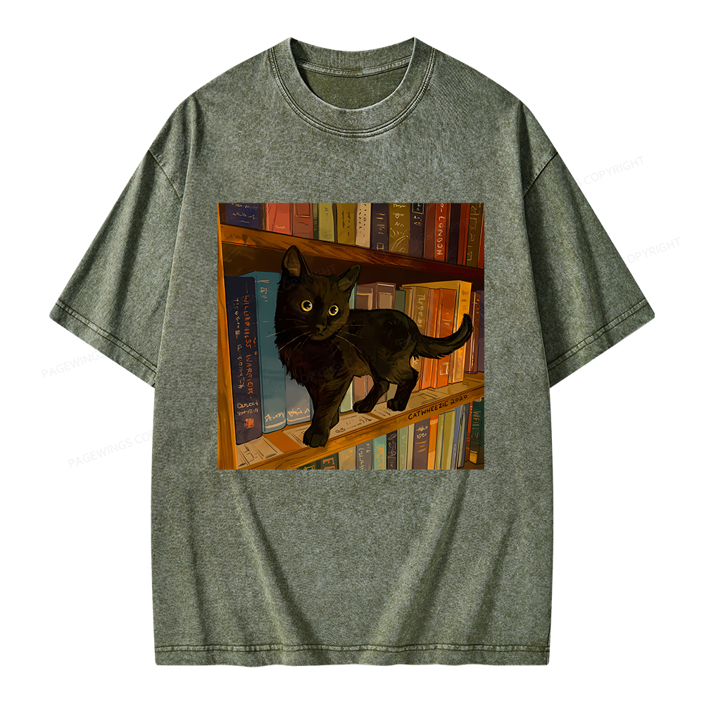 Pagewings Little Library Cat Unisex Washed T-shirt