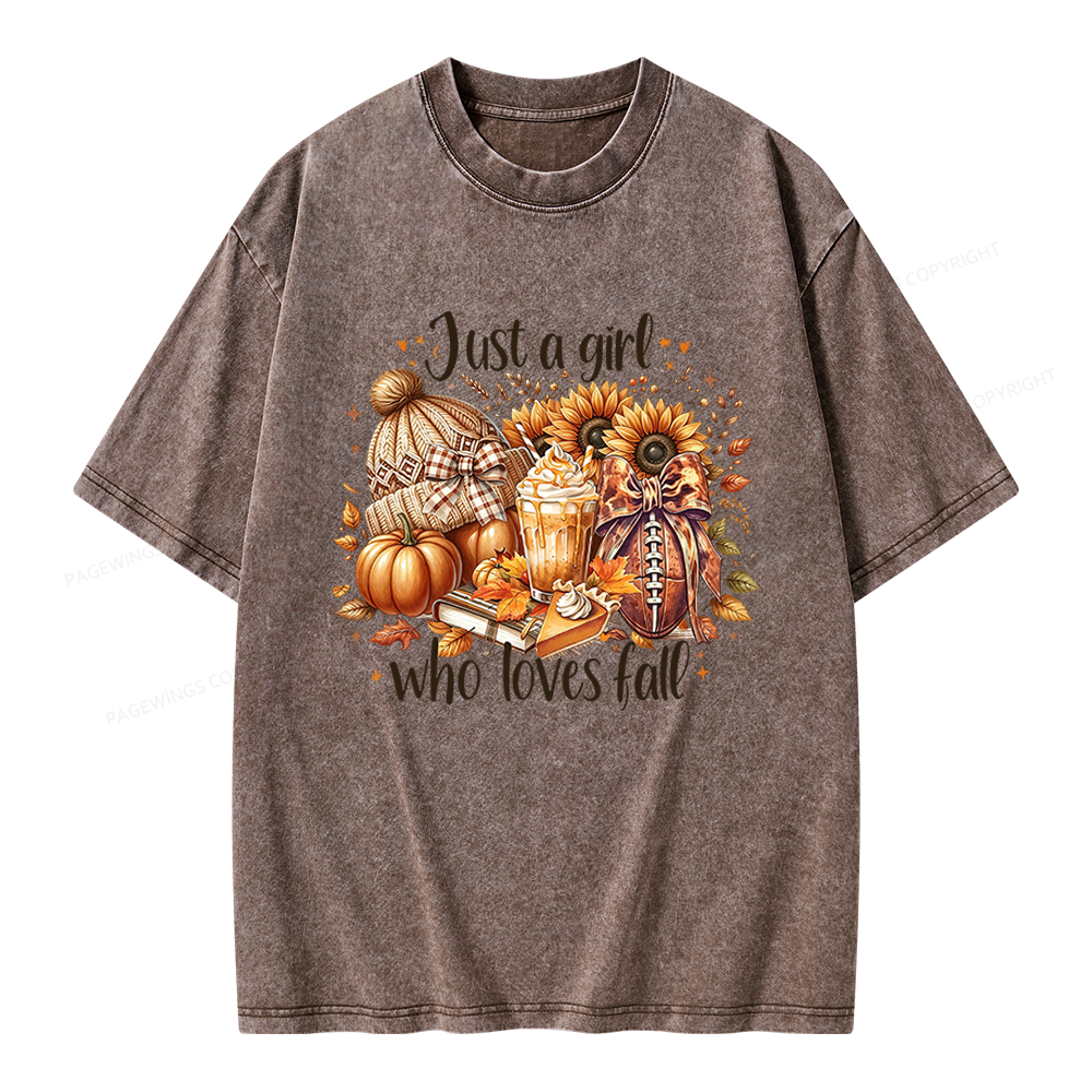 Pagewings Just a Girl Who Loves Fall Unisex Washed T-shirt