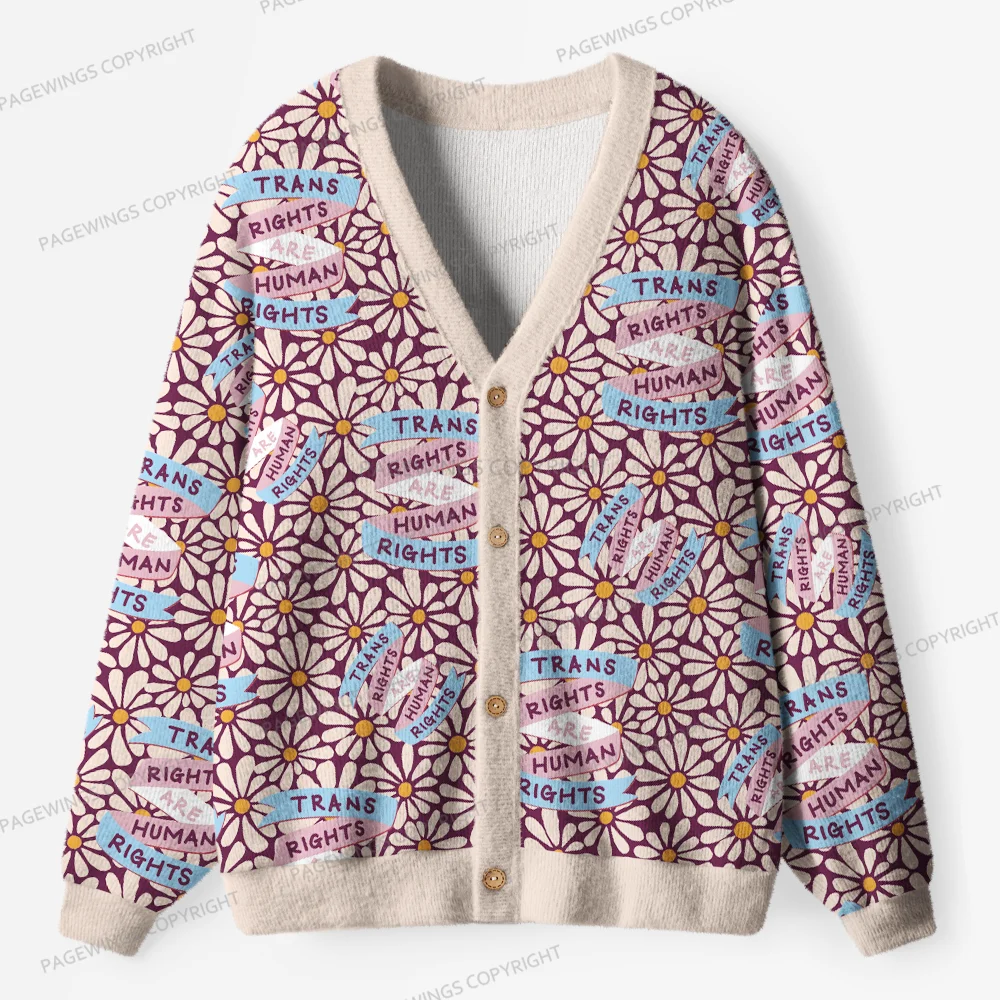 Pagewings Trans Rights Are Human Rights Unisex Ugly Cardigan Sweaters