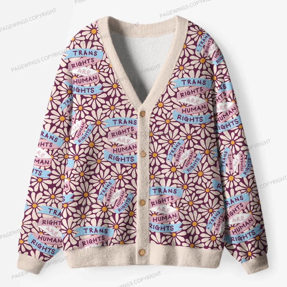 Pagewings Trans Rights Are Human Rights Unisex Ugly Cardigan Sweaters