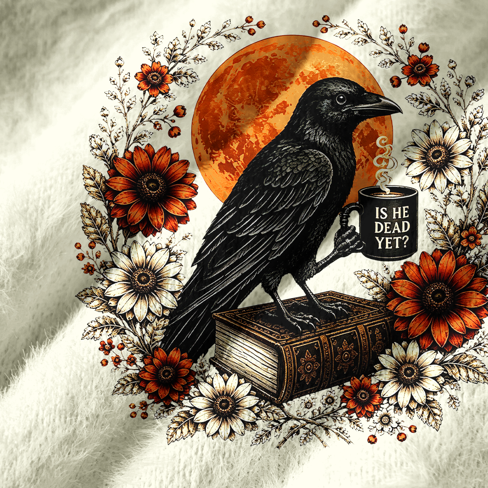 Pagewings Reading Crow Off Shoulder Ugly Knit Sweater