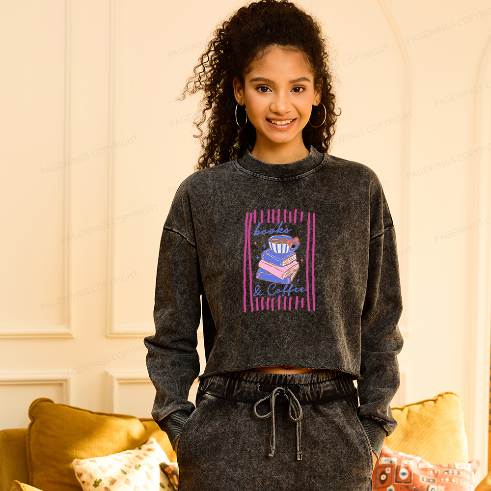Pagewings Books and Coffee Washed Crop Sweatshirt