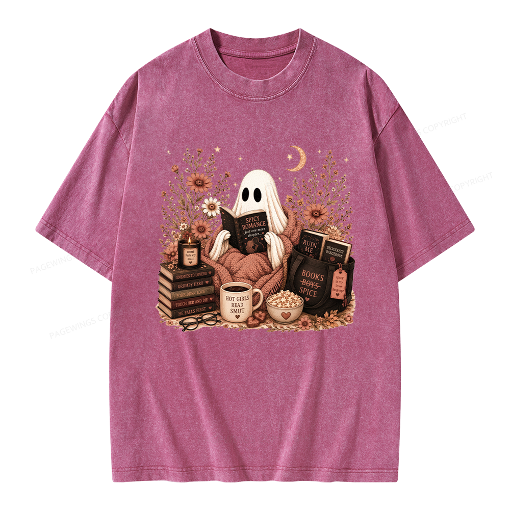 Pagewings Smut Reading Ghost Unisex Washed T-shirt