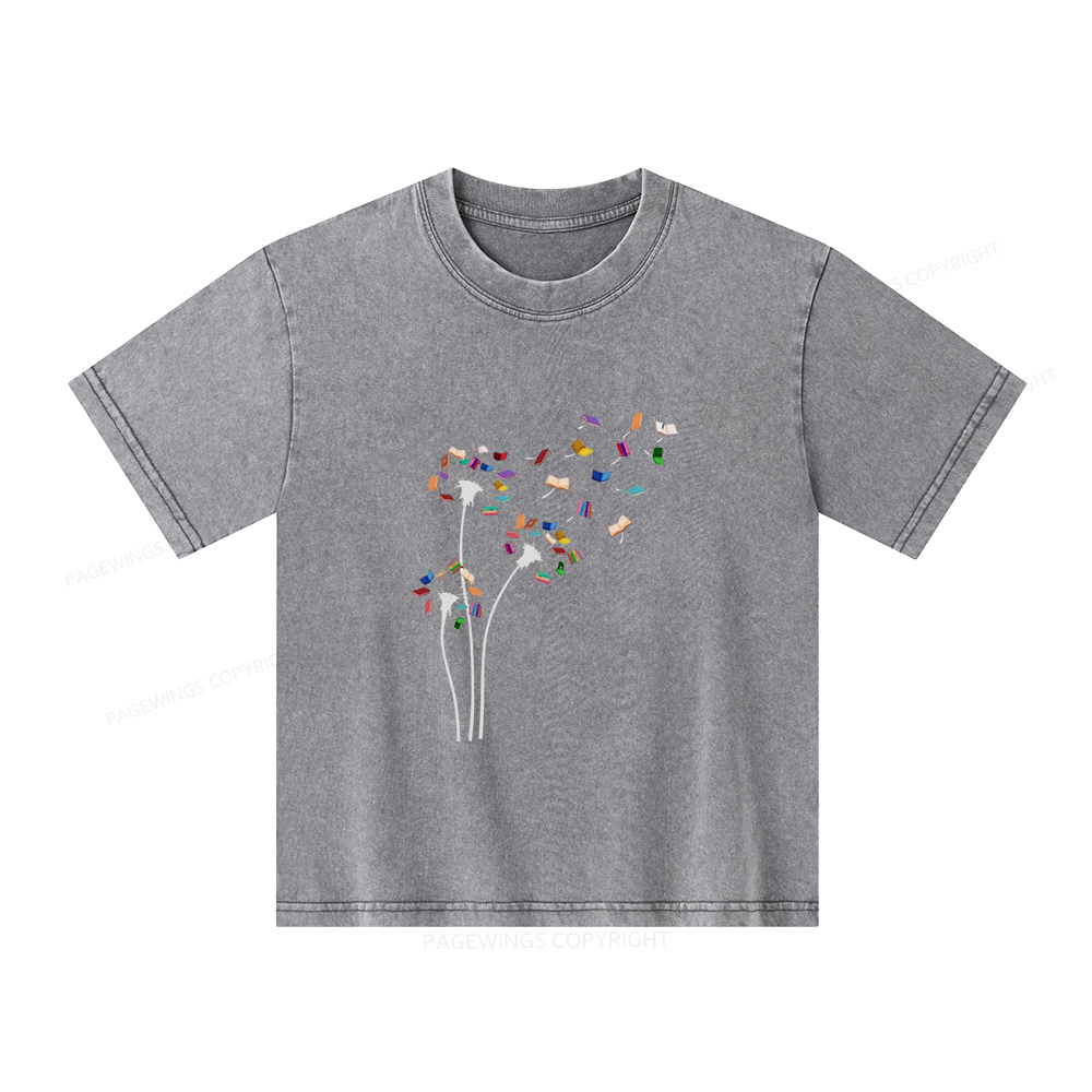 Pagewings Cute Dandelion Books Flower Fly Unisex Kids Washed T-shirt