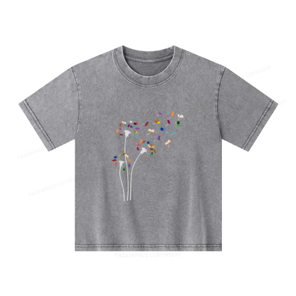 Pagewings Cute Dandelion Books Flower Fly Unisex Kids Washed T-shirt