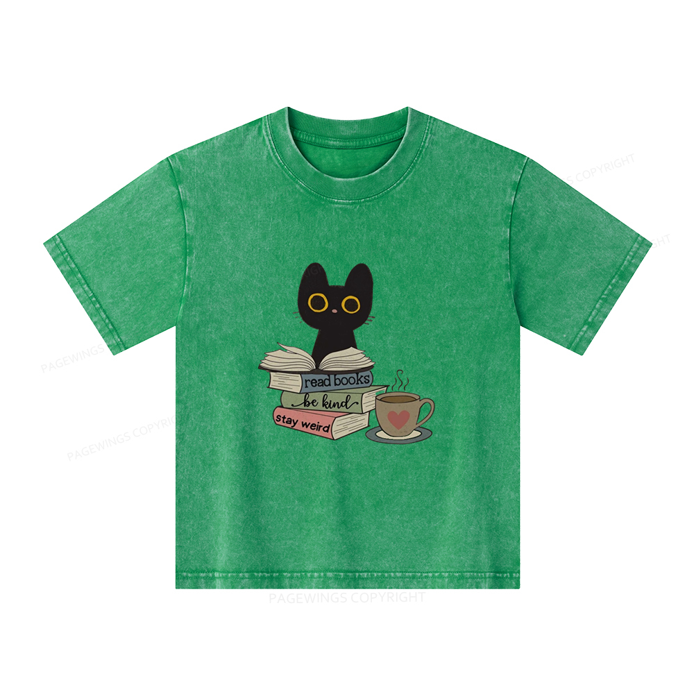 Pagewings Read Books Be Kind Stay Weird Unisex Kids Washed T-shirt