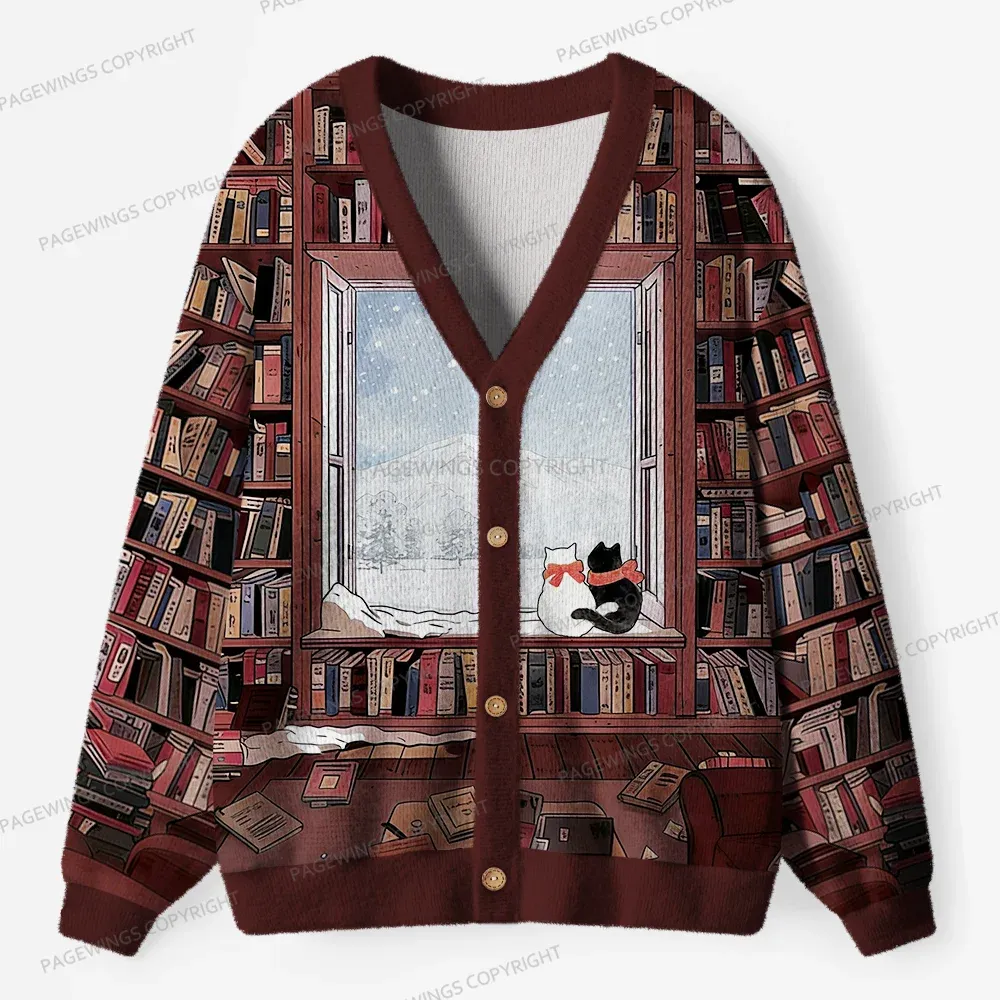 Pagewings Winter Cat Unisex Ugly Cardigan Sweaters