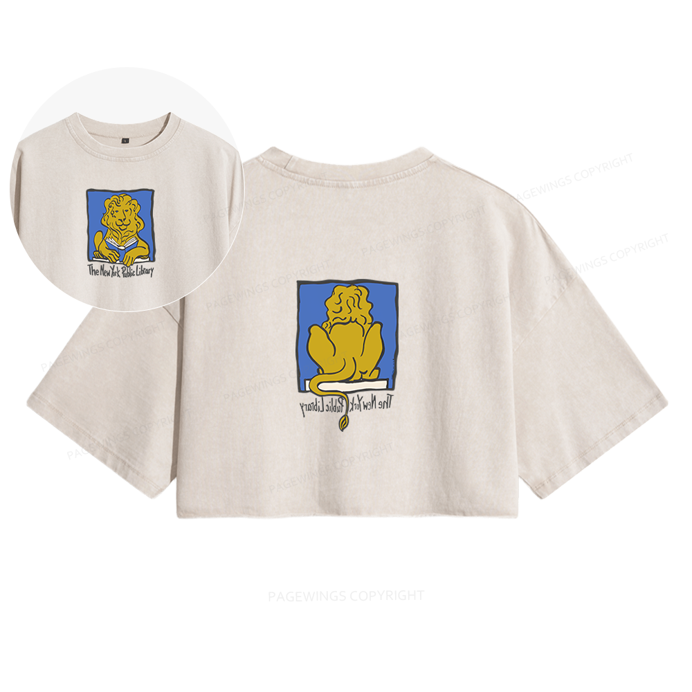 Pagewings Vintage New York Library Tee Unique Find Unisex Bookworm Perfect Gift Women's Washed Cropped T-shirt