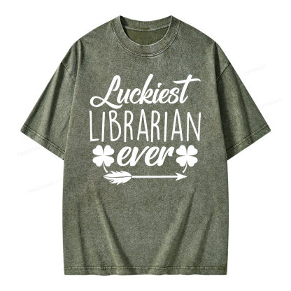 Pagewings Luckiest Librarian Unisex Washed T-shirt