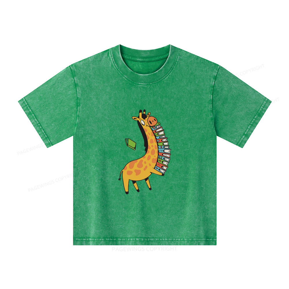 Pagewings Book Giraff Unisex Kids Washed T-shirt