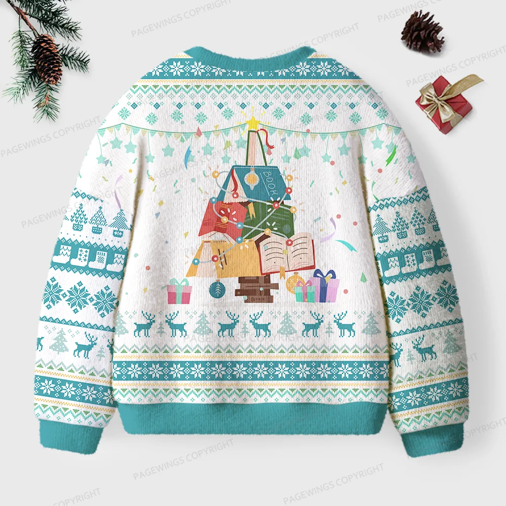 Pagewings Christmas Book Tree Unisex Ugly Knit Sweatshirt