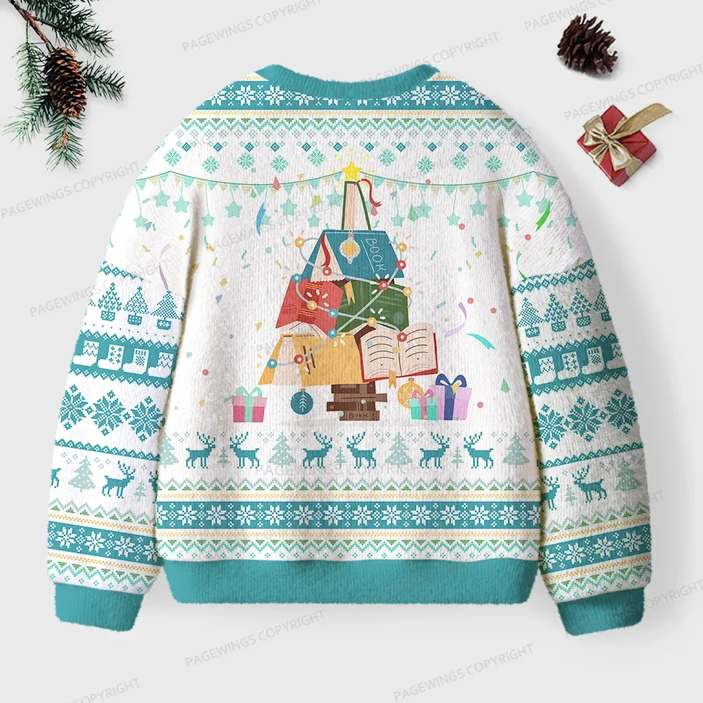 Pagewings Christmas Book Tree Unisex Ugly Knit Sweatshirt