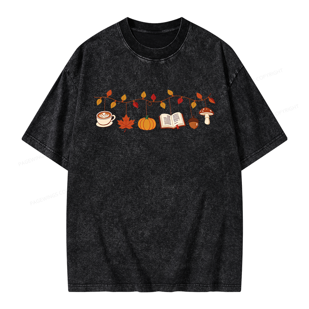 Pagewings Books Pumpkin Mushroom Unisex Washed T-shirt