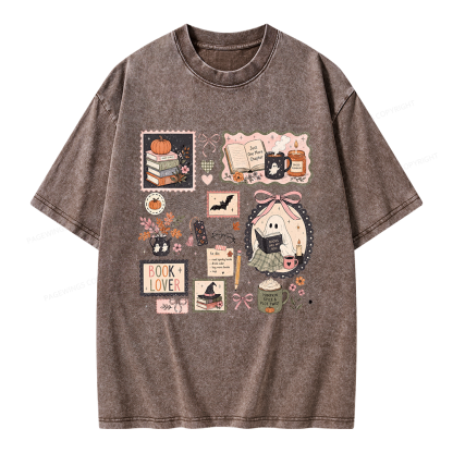 Pagewings Halloween Book Club Unisex Washed T-shirt