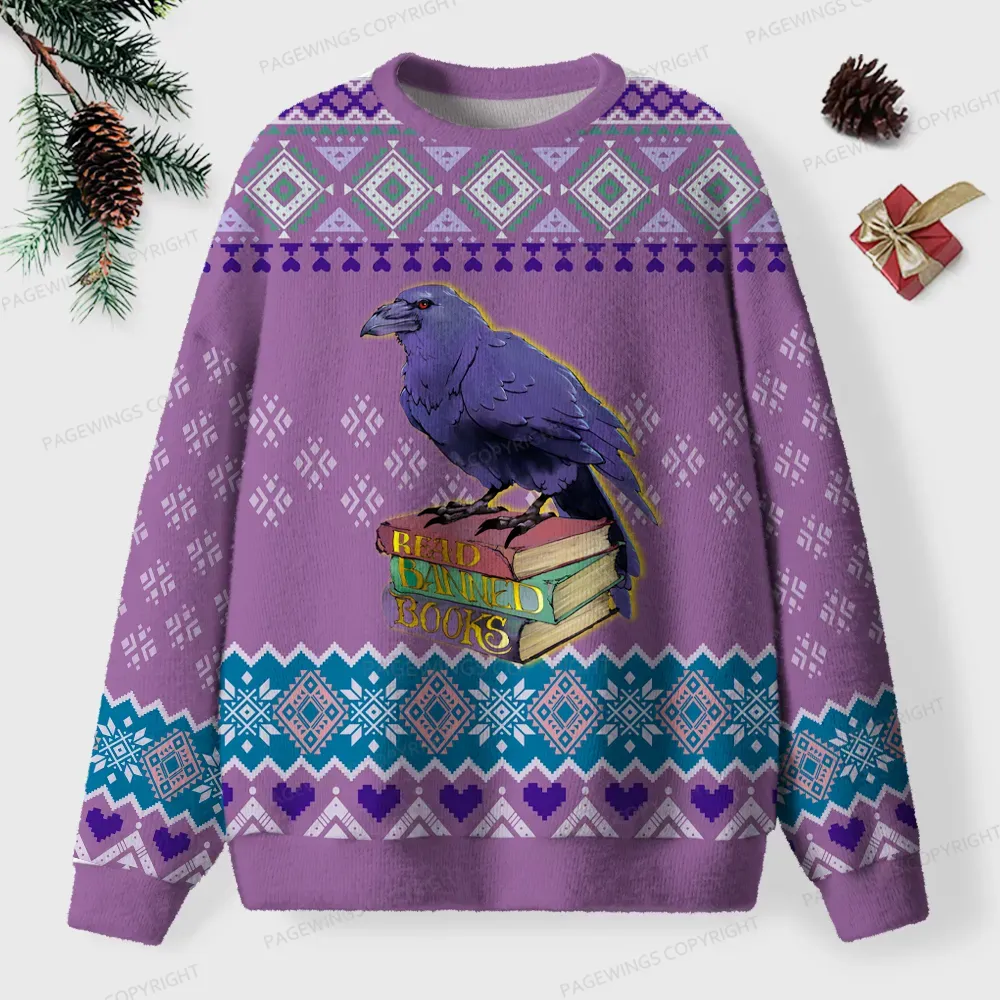 Pagewings Read Banned Books Unisex Ugly Knit Sweatshirt
