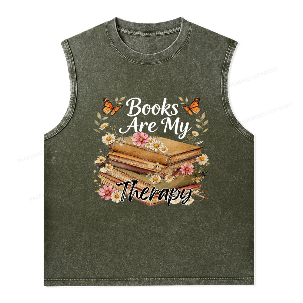 Pagewings Books Are My Therapy Unisex Washed Tank Top