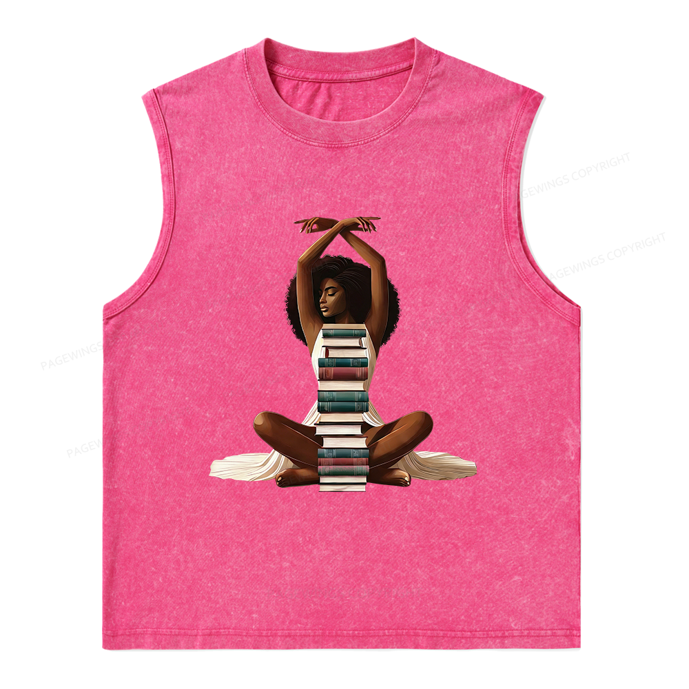 Pagewings Black Girl Reading Unisex Washed Tank Top