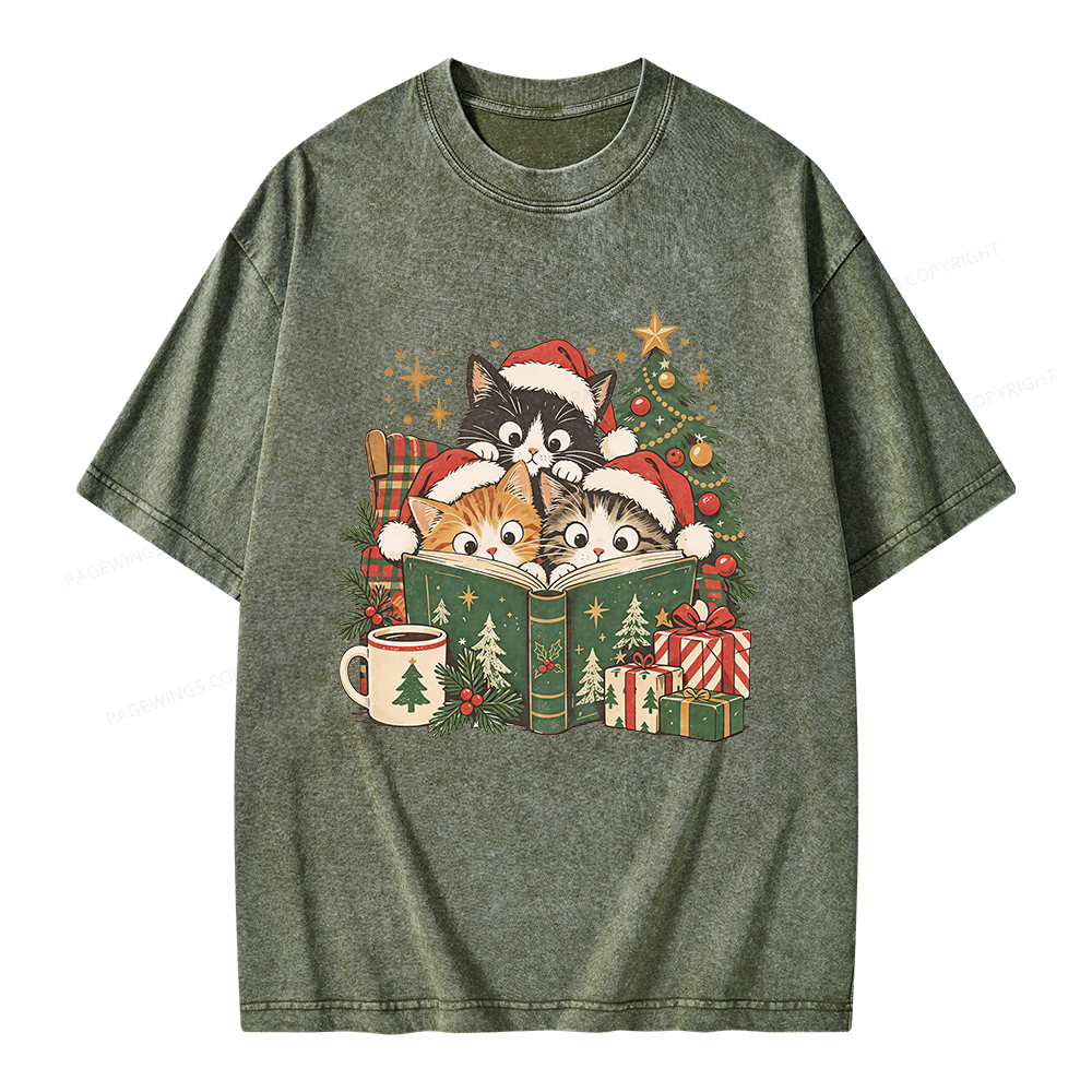 Pagewings Cat Lover Christmas Unisex Washed T-shirt