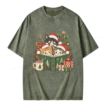 Pagewings Cat Lover Christmas Unisex Washed T-shirt