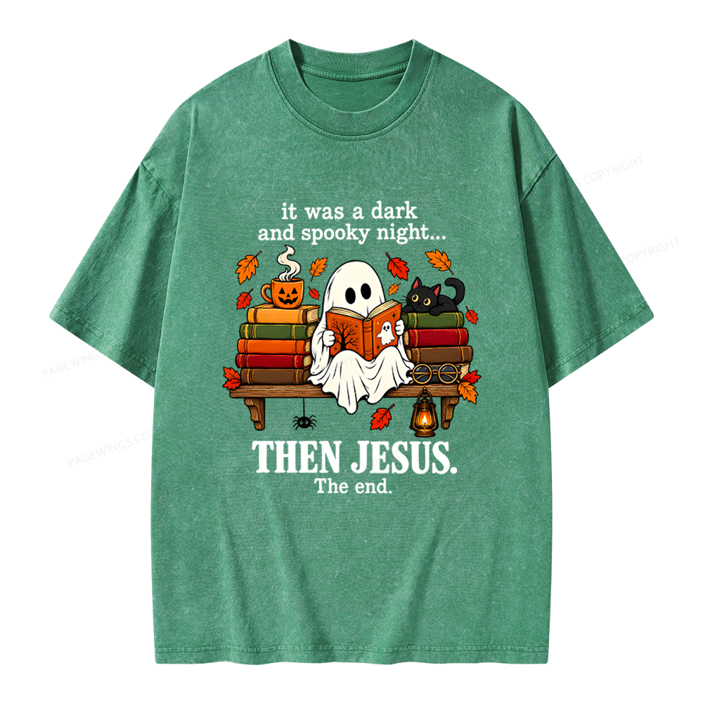Pagewings It Was A Dark And Spooky Night Unisex Washed T-shirt