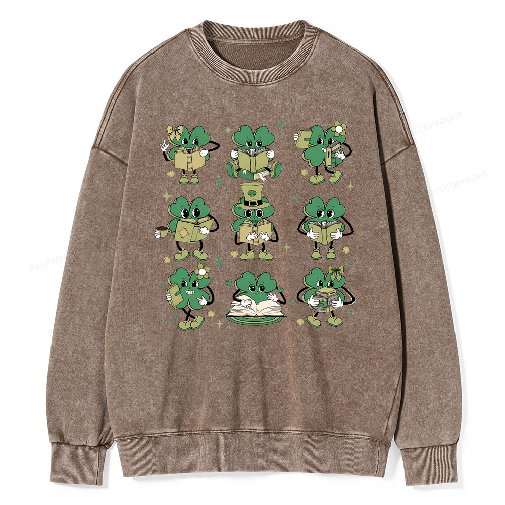 PagewingsSt Patrick Book Lover Unisex Washed Sweatshirt