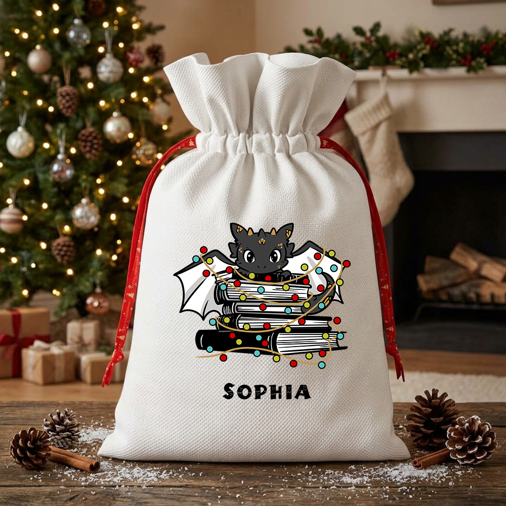 Pagewings Personalized Cute Book Dragon Christmas Santa Sack