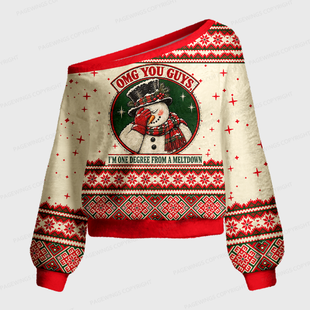 Pagewings Christmas OMG You Guys One Degree Meltdown Off Shoulder Ugly Knit Sweater