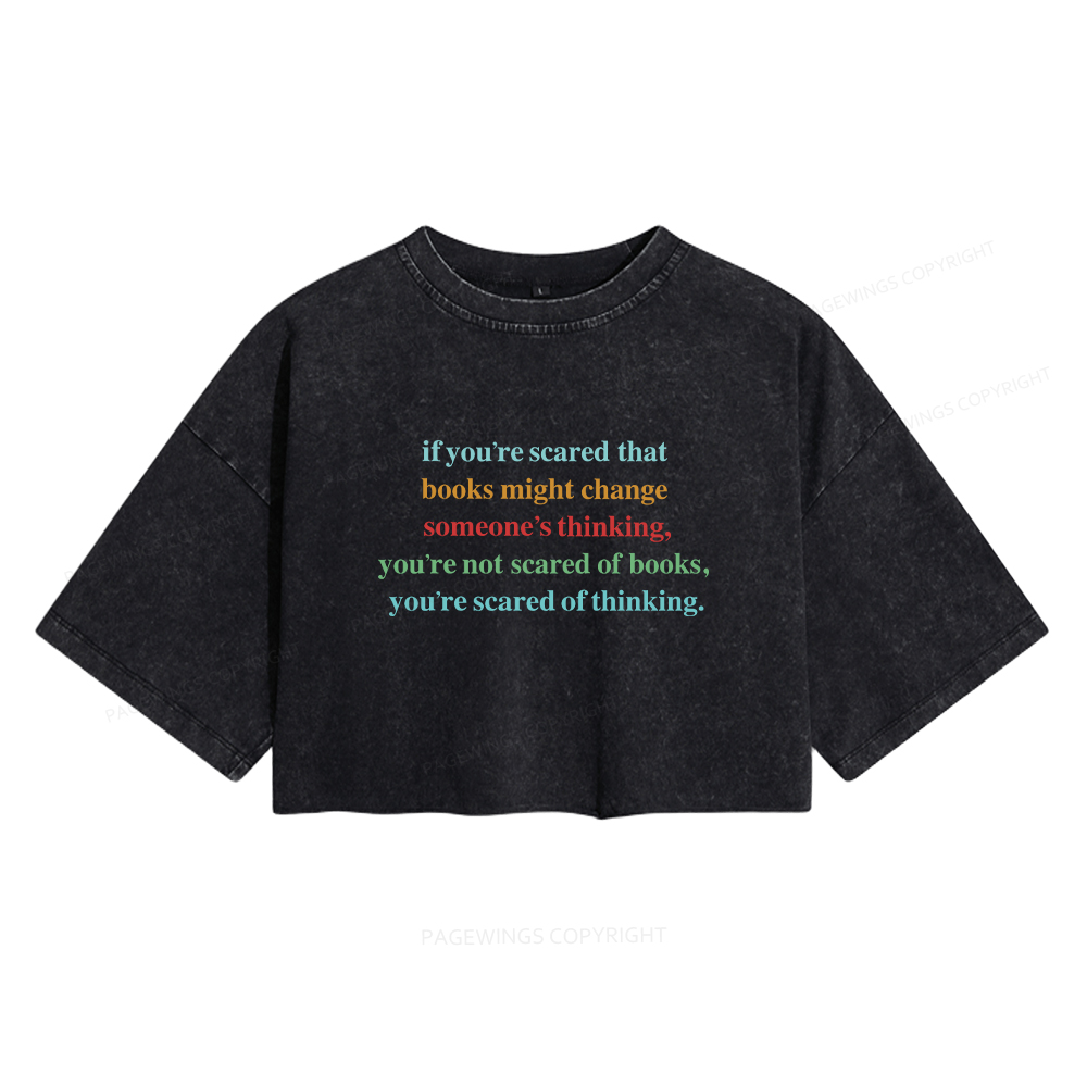 Pagewings Censorship Social Justice Shirt Booktrovert Women's Washed Cropped T-shirt