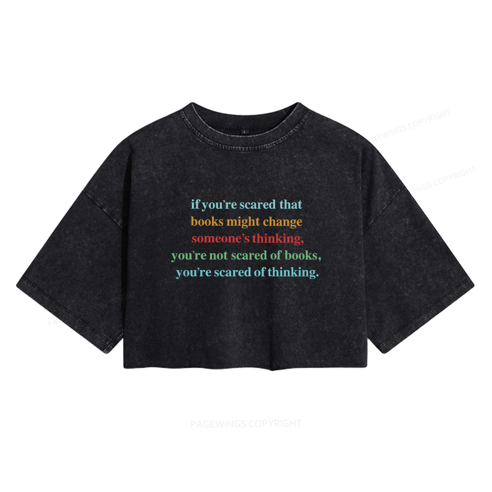 Pagewings Censorship Social Justice Shirt Booktrovert Women's Washed Cropped T-shirt